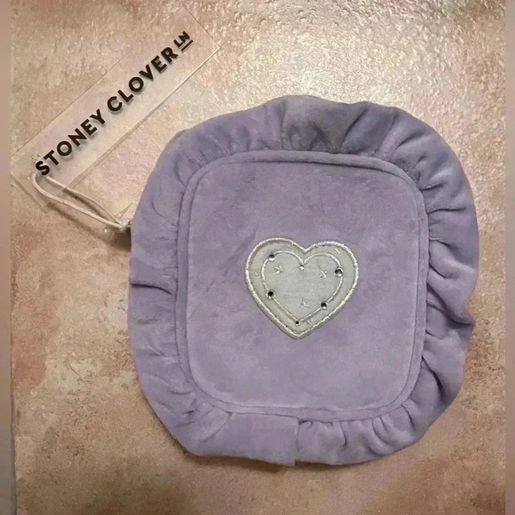 NWT Stoney Clover Lane Purple Velvet Ruffle Galaxy Mini Pouch Heart Patch - Picture 1 of 5